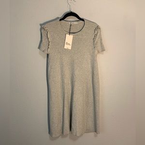 ZARA Gray Mini Knit Minimalist Dress with Ruffle Sleeves 💗🎀